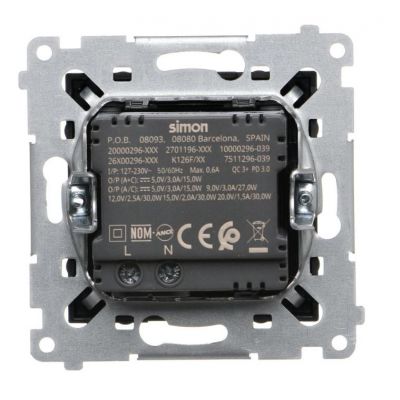 SIMON 54 Ładowarka USB C+A 30W 230V czarny mat DEC2CAQ.01/49 (DEC2CAQ.01/49)